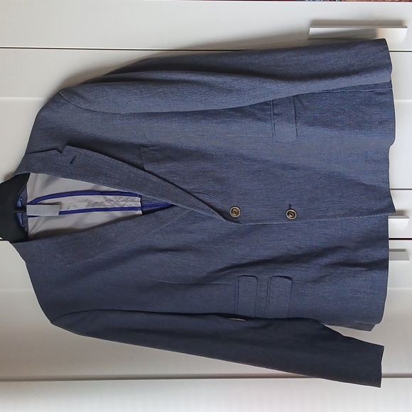 Zara Blue Gray Pinstripe Double Breasted Blazer Jacket w/ Lapel Size Large - Picture 1 of 11